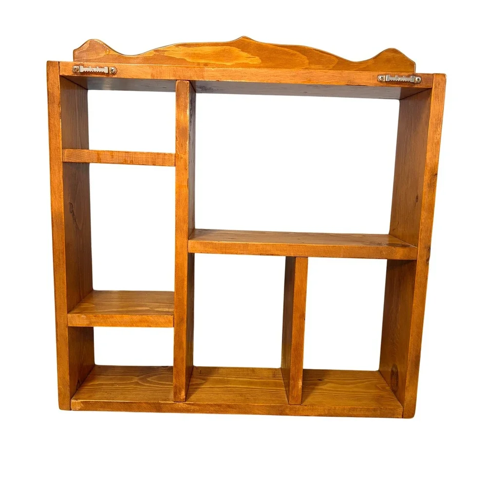 VTG 1970s Pine Wood Shadow Box Wall Shelf Rustic Country Scalloped Display Case